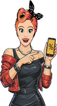 Slots Capital mascot pointing to a phone with a percentage symbol, highlighting a promotion