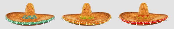 three sombreros with different color highlights to represent Cinco de Mayo