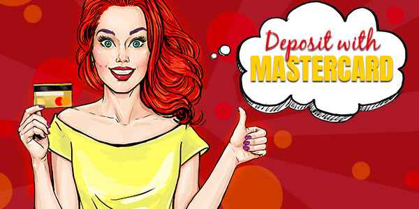 deposit with mastercard and enjoy the advantages, happy woman holding a golden mastercard and signs thumbs up