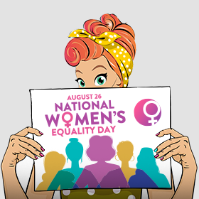 Celebrate National Women's Equality Day with Slots Capital, Slots Lotty holding up a Sign for Women's Equality Day